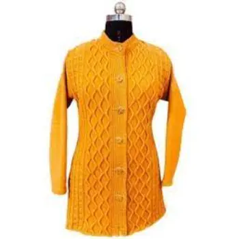 Casual Wear Designer Full Sleeves Button Closure Woolen Cardigan For Ladies 